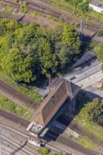 Aerial view, seven bridges, Günterstraße, railway subway, marshalling yard, former signal box,