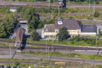 Aerial view, seven bridges, Günterstraße, railway subway, marshalling yard, former signal box,
