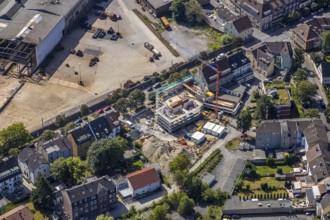 Aerial view, construction site at Wilhelmstraße 61-65, former Roxy cinema, new building of flats,