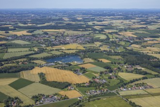 Aerial view, view over quarry pond, Haaren, view of Dolberg, Lippe, Lippe meadows, Hamm, Ruhr area,