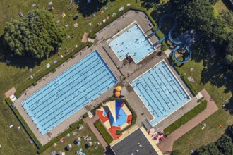Aerial view, outdoor pool south, mountains, Hamm, Ruhr area, North Rhine-Westphalia, Germany, DE,