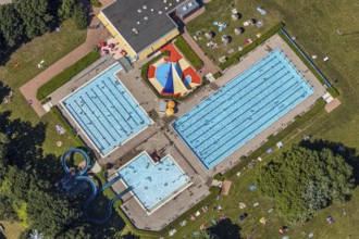 Aerial view, outdoor pool south, mountains, Hamm, Ruhr area, North Rhine-Westphalia, Germany, DE,