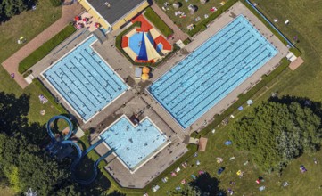 Aerial view, outdoor pool south, mountains, Hamm, Ruhr area, North Rhine-Westphalia, Germany, DE,