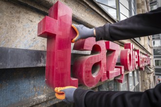 DEU Germany Germany Berlin The dismantling of the TAZ lettering on the old TAZ building on