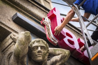 DEU Germany Germany Berlin The dismantling of the TAZ lettering on the old TAZ building on
