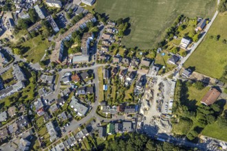 Aerial view, construction work on Dresdener Straße, Bockheideweg, Herringen, Hamm, Ruhr area, North