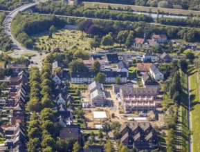 Aerial view, Old sports ground, In the Herringen district, Deutsche Reihenhaus AG, new residential