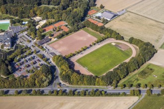 Aerial view, Selbachpark, sports field, Hamm, Ruhr area, North Rhine-Westphalia, Germany, DE,