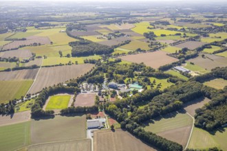 Aerial view, Selbachpark, sports field, outdoor swimming pool Selbachpark, Hamm, Ruhr area, North