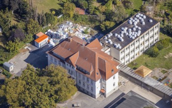 Aerial view, Arnold-Freymuth-Schule, extension new building at the school, Herringen, Hamm, Ruhr