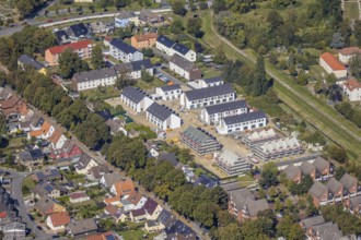 Aerial view, construction site, residential area Zum Torksfeld, am Herringer Bach, Herringen, Hamm,