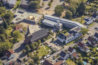 Aerial view, Heilig Kreuz catholic church, Caritas association Hamm, Caritas retirement home St.