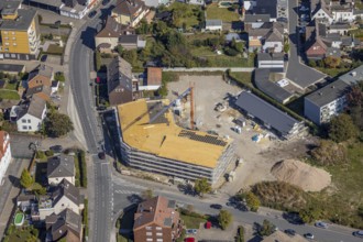 Aerial view, construction site residential buildings Waldenburger Straße corner Holzstraße,