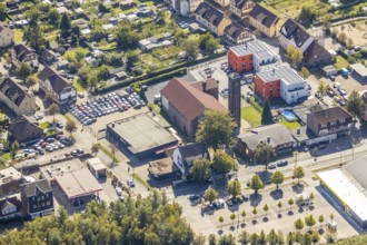 Aerial view, catholic Marienkirche, new building catholic Marienheim, Wiescherhöfen, Hamm, Ruhr
