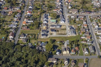 Aerial view, housing estate Herringer Heide, new development area Rosenstraße, Hamm, Ruhr area,