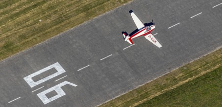 Aerial photo, Hamm airfield, aircraft Klemm 107 B, D-EJUK, Hamm, Ruhr area, North Rhine-Westphalia,
