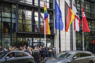 DEU Germany Germany Berlin Raising the rainbow flag with Petra Nowacki and SPD General Secretary