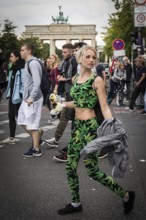 DEU Germany Germany Berlin Scene of the Hanfparade.woman with hemp fashion in front of the