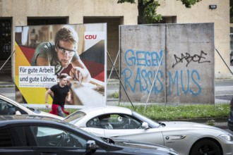 DEU Germany Germany Berlin The back of a poster for the Bundestag election is inscribed with