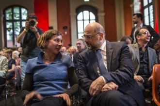 DEU Germany Germany Berlin SPD chancellor candidate Martin Schulz with writer Juli Zeh at an event
