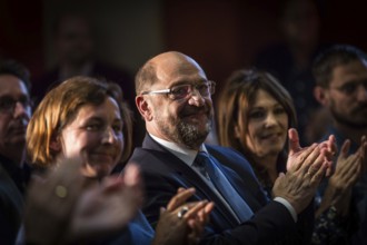 DEU Germany Germany Berlin SPD chancellor candidate Martin Schulz with writer Juli Zeh and actress