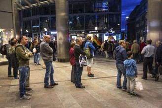 DEU Germany Germany Dresden Pegida demonstration in the city centre. Spectators in front of a