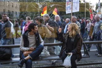 DEU Germany Germany Dresden Pegida demonstration in the city centre.woman of the demonstration