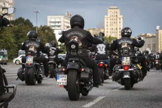 DEU Germany Germany Berlin Motorbike parade in protest against the ban on the public wearing of
