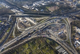 Aerial view, construction site due to A43 extension, motorway junction Herne, motorway A42,