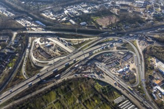 Aerial view, construction site due to A43 extension, motorway junction Herne, motorway A42,