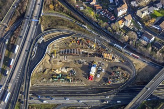 Aerial view, construction site due to A43 extension, motorway junction Herne, motorway A42,