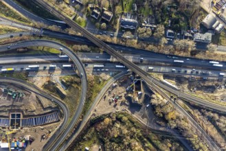 Aerial view, construction site due to A43 extension, motorway junction Herne, motorway A42,