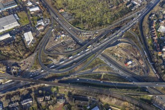 Aerial view, construction site due to A43 extension, motorway junction Herne, motorway A42,