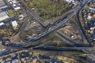 Aerial view, construction site due to A43 extension, motorway junction Herne, motorway A42,