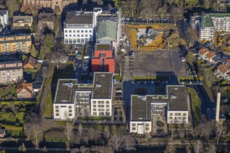 Aerial view, construction site Widumer Höfe, the future retirement home of the St. Elisabeth Group,