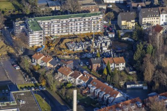 Aerial view, construction site of the new Widumer Höfe building, the future retirement home of the