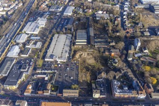 Aerial view, toom shopping centre, demolition site former Dorn-Schrauben, Spitzbunker, Baukau,