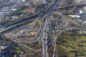 Aerial view, construction site due to A43 extension, motorway junction Herne, motorway A42,