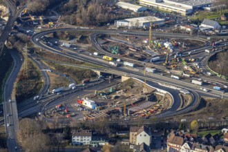 Aerial view, construction site due to A43 extension, motorway junction Herne, motorway A42,