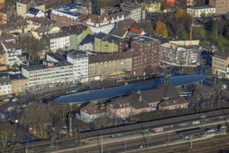 Aerial view, futuristic bus station at Herne railway station, Baukau, Herne, Ruhr area, North