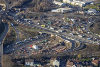 Aerial view, construction site due to A43 extension, motorway junction Herne, motorway A42,