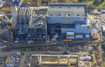 Aerial photograph, STEAG Herne combined heat and power plant on the Rhine-Herne Canal, construction