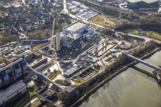 Aerial photograph, STEAG Herne combined heat and power plant on the Rhine-Herne Canal, construction