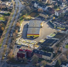 Aerial photo, Graf Reisen bus company, Röhlinghausen, Herne, Ruhr area, North Rhine-Westphalia,