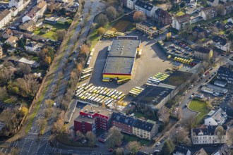 Aerial photo, Graf Reisen bus company, Röhlinghausen, Herne, Ruhr area, North Rhine-Westphalia,