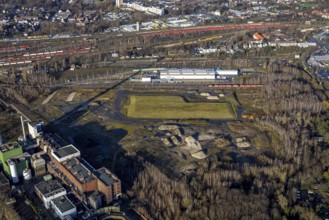 Aerial view, construction site new Stadler Schienenfahrzeuge branch, former General Blumenthal mine