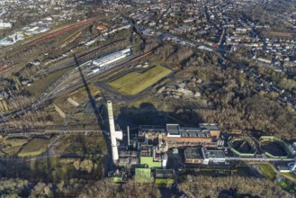 Aerial view, construction site new Stadler Schienenfahrzeuge branch, former General Blumenthal mine