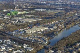 Aerial view, commercial area Am Westhafen, CTH Container Terminal Herne GmbH, Müller - Die lila