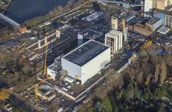 Aerial photograph, STEAG Herne combined heat and power plant on the Rhine-Herne Canal, construction