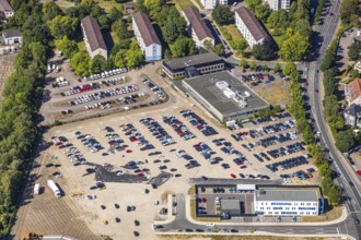 Aerial view, police station Hattingen, commercial area Nierenhofer Straße, Hattingen, Ruhr area,